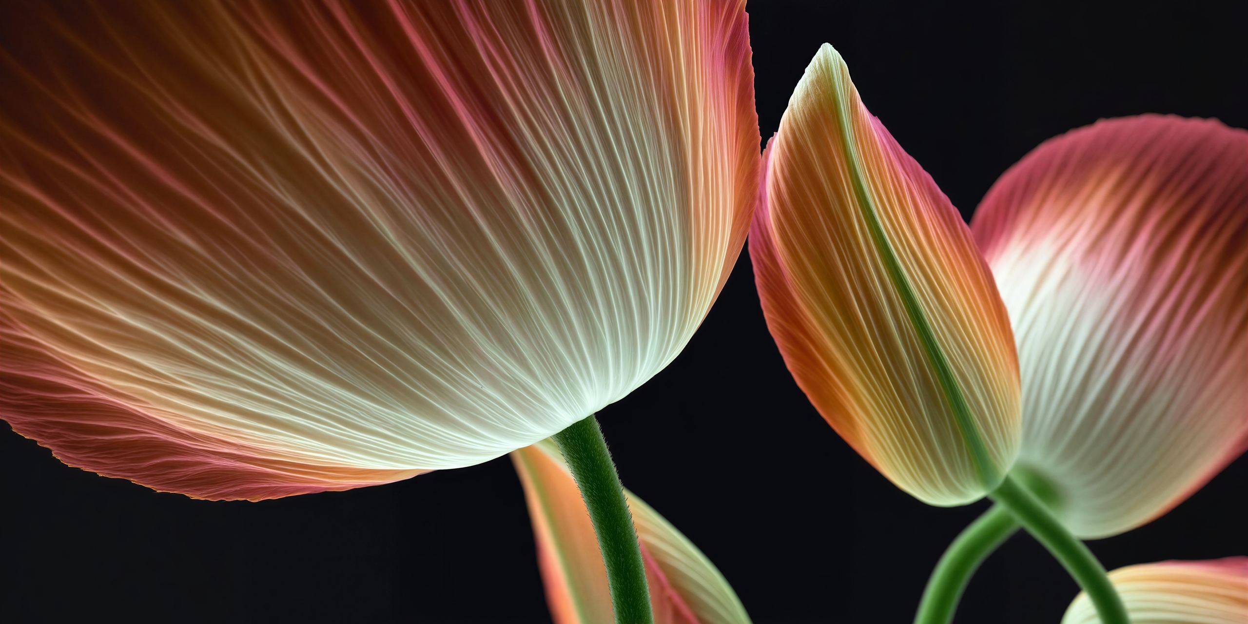 Parrot tulips in backlight against black